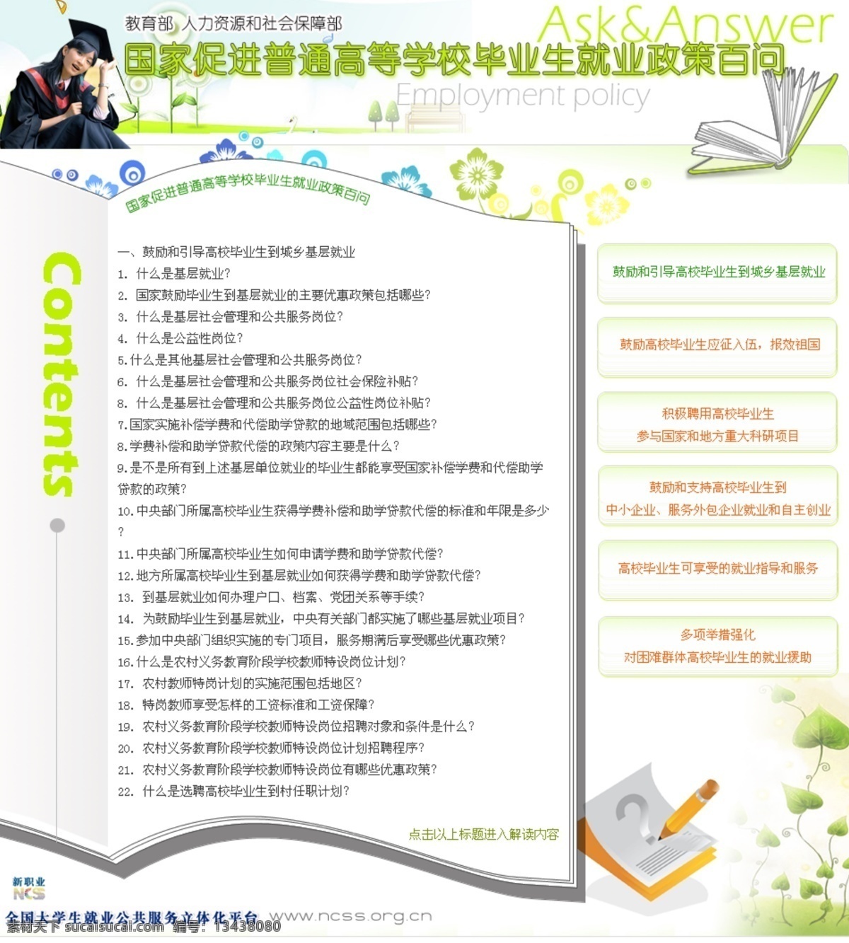 国家 促进 普通 高等学校 毕业生 就业政策 百 问 绿色 就业 政策 小册子 毕业 分层 源文件库