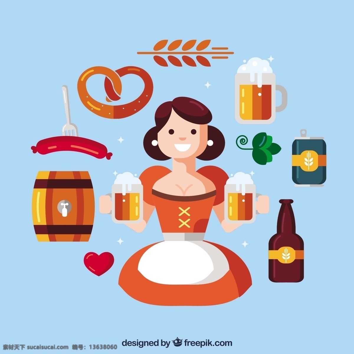 微笑 女人 啤酒节 元素 派对 啤酒 秋天 树叶 庆祝 快乐 多彩 节日 瓶 扁 酒吧 小麦 玻璃 饮料 服装 笑脸 平面设计
