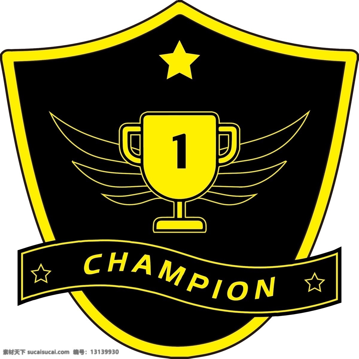 冠军 奖杯 星星 图标 徽章 第一名 比赛 logo 黄色 翅膀 羽翼