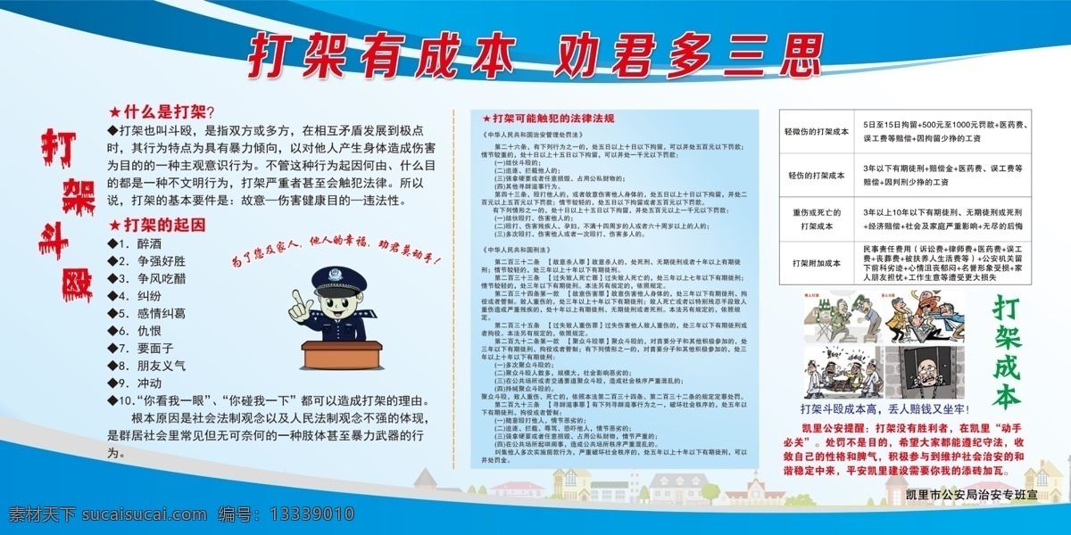 打架的成本 打架有成本 打架斗殴 法治宣传展板 法治宣传漫画 打架成本漫画 彩页 海报