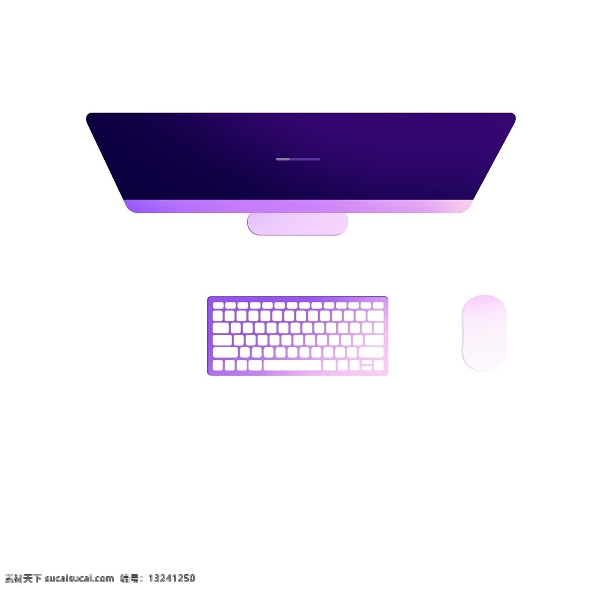 台式 扁平化 商务 电脑 免 扣 显示器 科技 键盘 鼠标 套装 桌面 紫色 立体 阴影 俯视 办公 矢量 png免扣