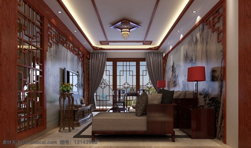 中式装修 中式 走廊 家装 室内效果图 红色中式 室内 效果图 3d设计