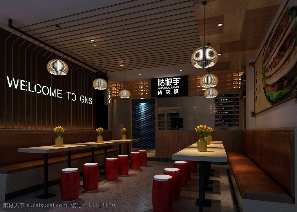肉 夹 馍 店面 模型 店铺模型 店铺3d模型 3d 效果图 石灰哥效果图 陕西风格模型 室内3d模型 3d设计 室内模型 max