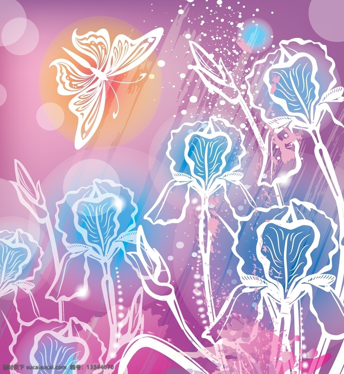绚丽 花纹 剪影 蝴蝶 背景 矢量图 其他矢量图