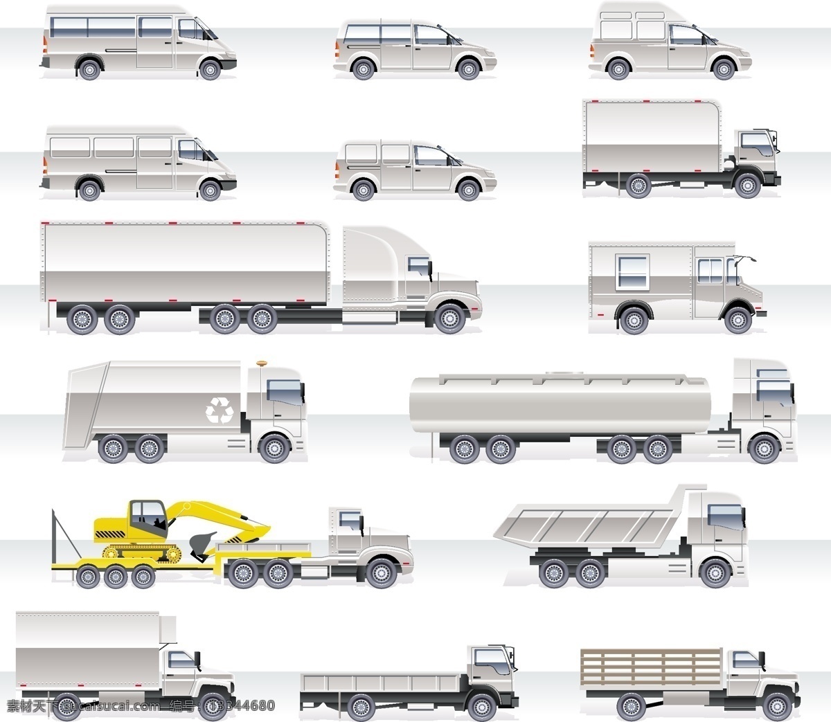 多种 类型 汽车 矢量 矢量素材 中型货车 大型货车 油罐车 土方车 矢量图