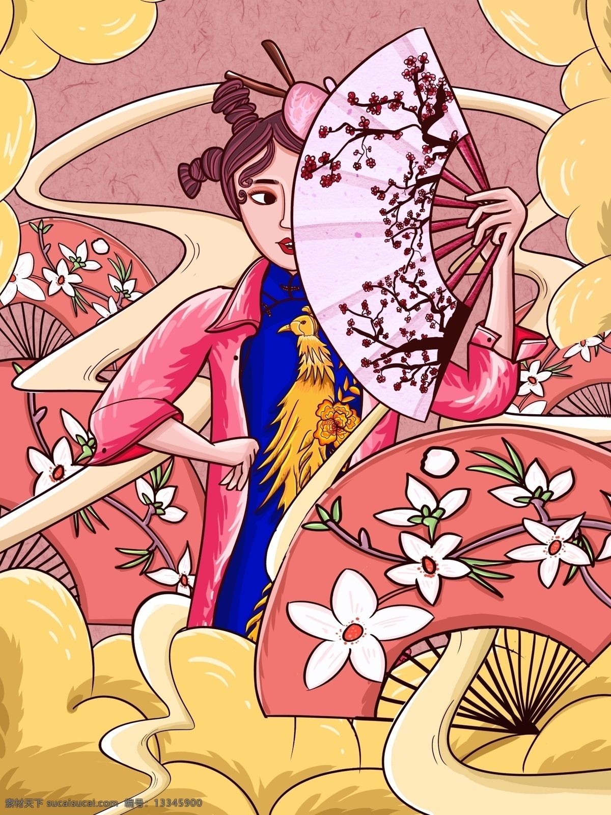 国 潮 中国 牌 旗袍 人物 原创 插画 国潮 潮牌 潮漫 中国风