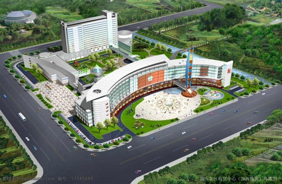 商贸 中心 景观 效果 鸟瞰图 psd模版 园林效果图 商贸中心 园林 建筑装饰 设计素材 3d模型素材 室内场景模型