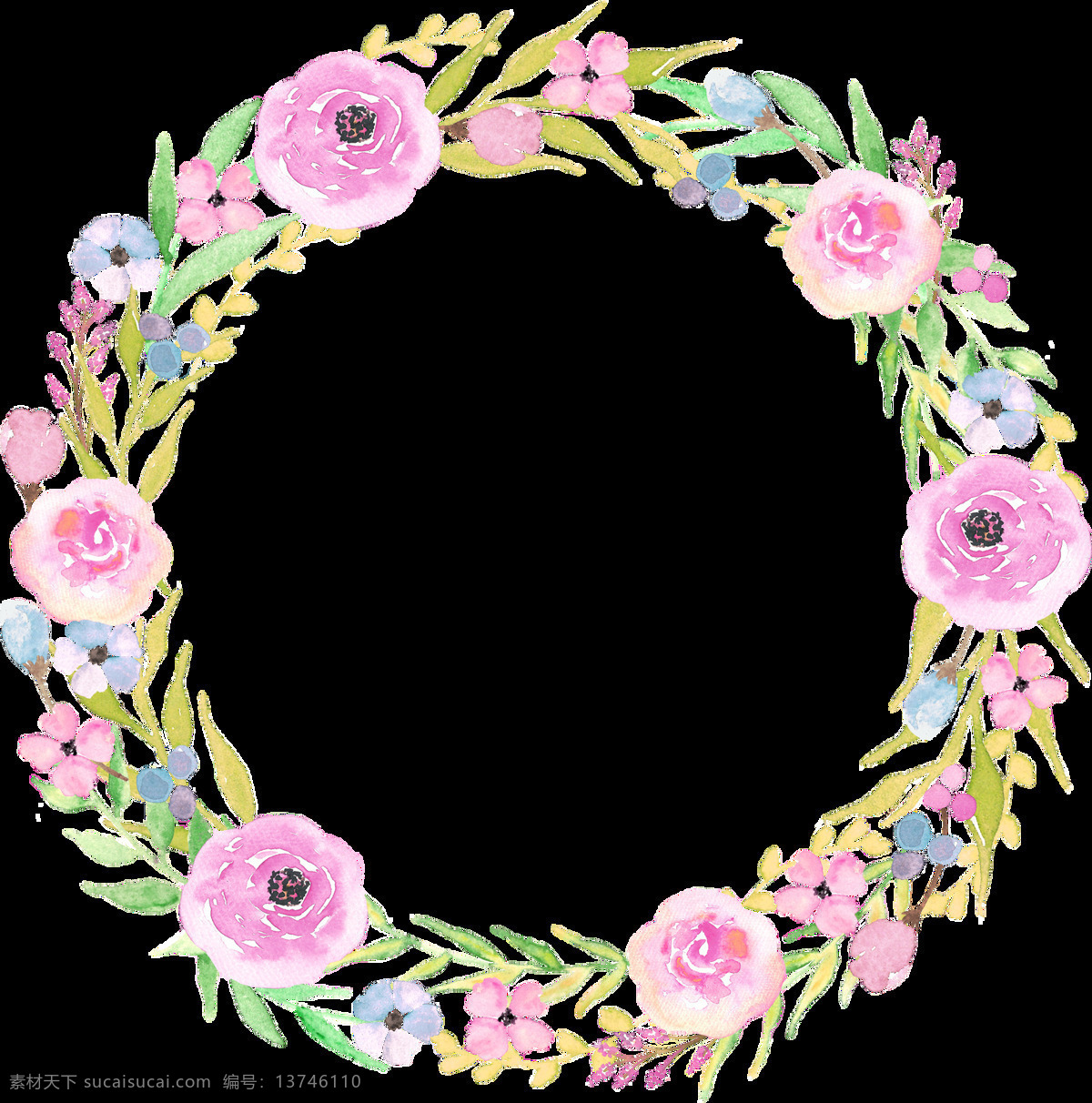 手绘 彩色 花环 免 扣 合集 绿色 花朵 花卉 插画 粉色 橘色 紫色 花瓣 绿叶 叶子 植物 卡通 装饰图案 透明素材 淘宝 手账素材