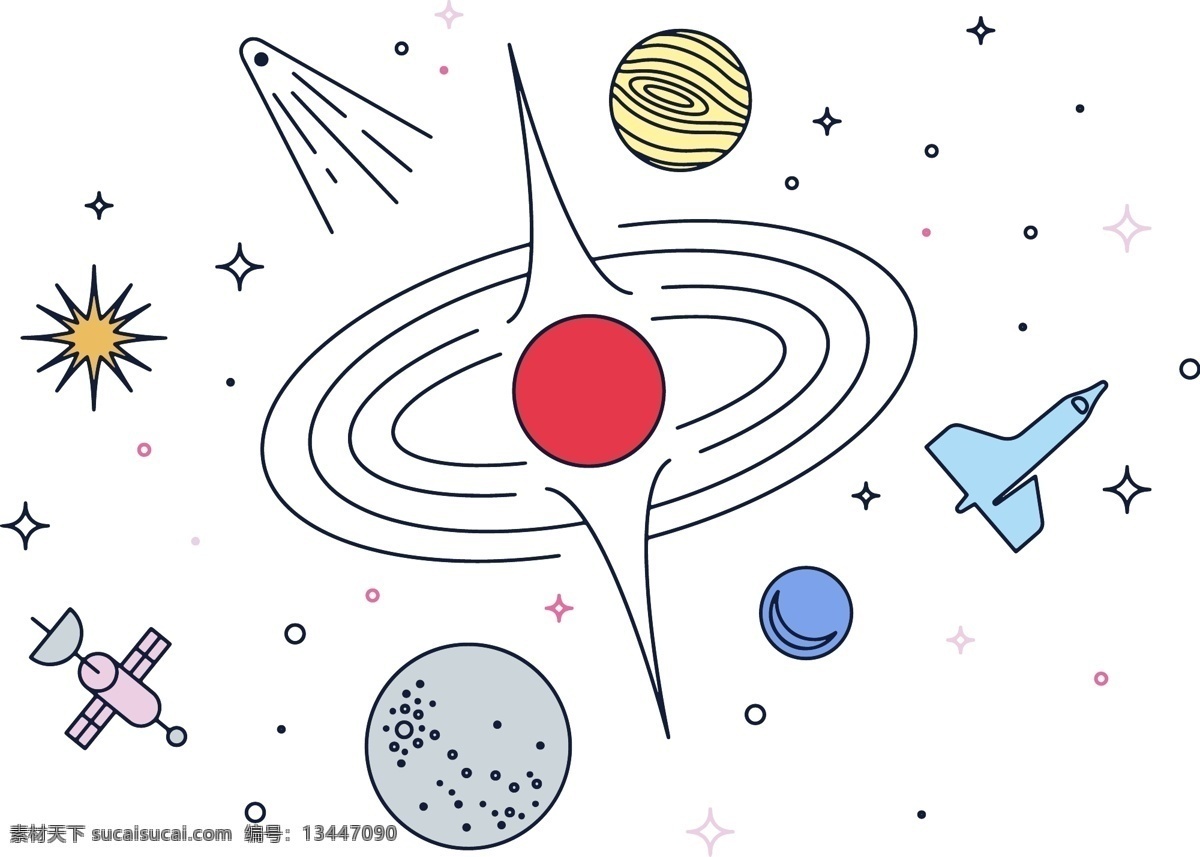 手绘 天文学 插画 天文学图标 图标 图标设计 矢量素材 星球 宇航员 飞船 星星 火箭 太阳 卫星