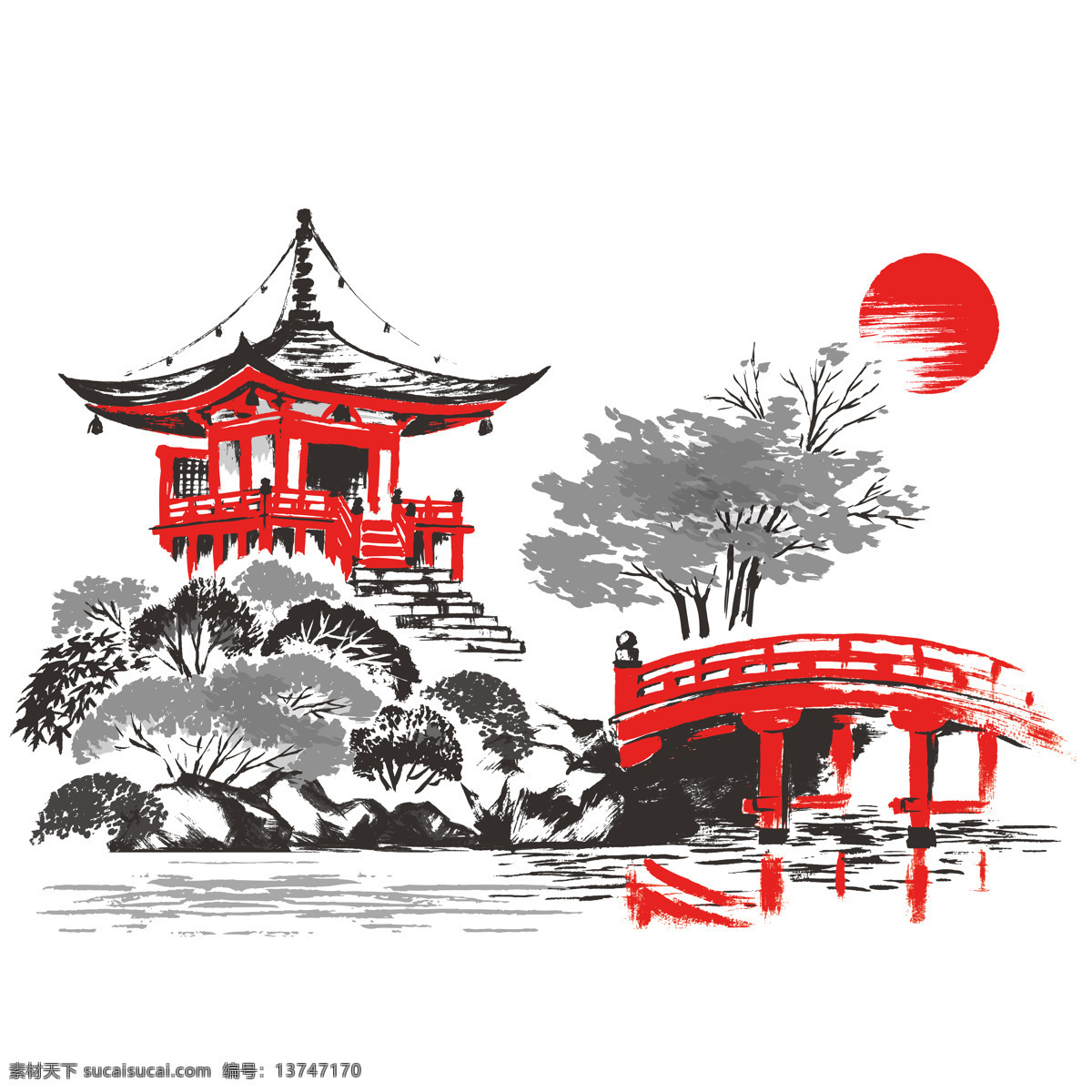 国画 中国风 古典 淡雅 水墨山 水荷花 梅花 仙鹤 渔夫 背景中式 画芯 装饰画 水墨画 中式 挂画