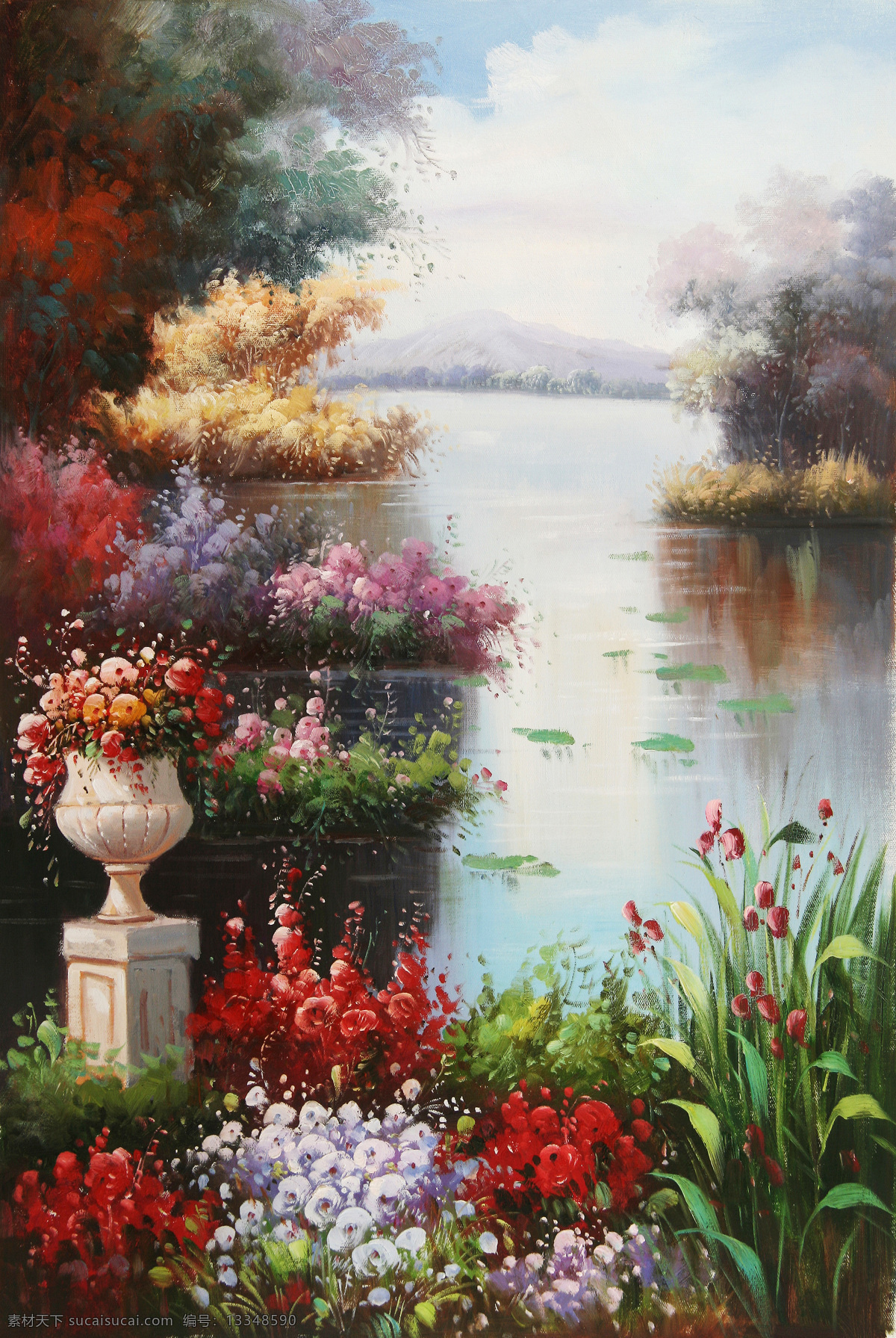 地中海 花园 景 油画 花园景色 手绘油画 时尚 现代油画 家居装饰画 绘画书法 文化艺术