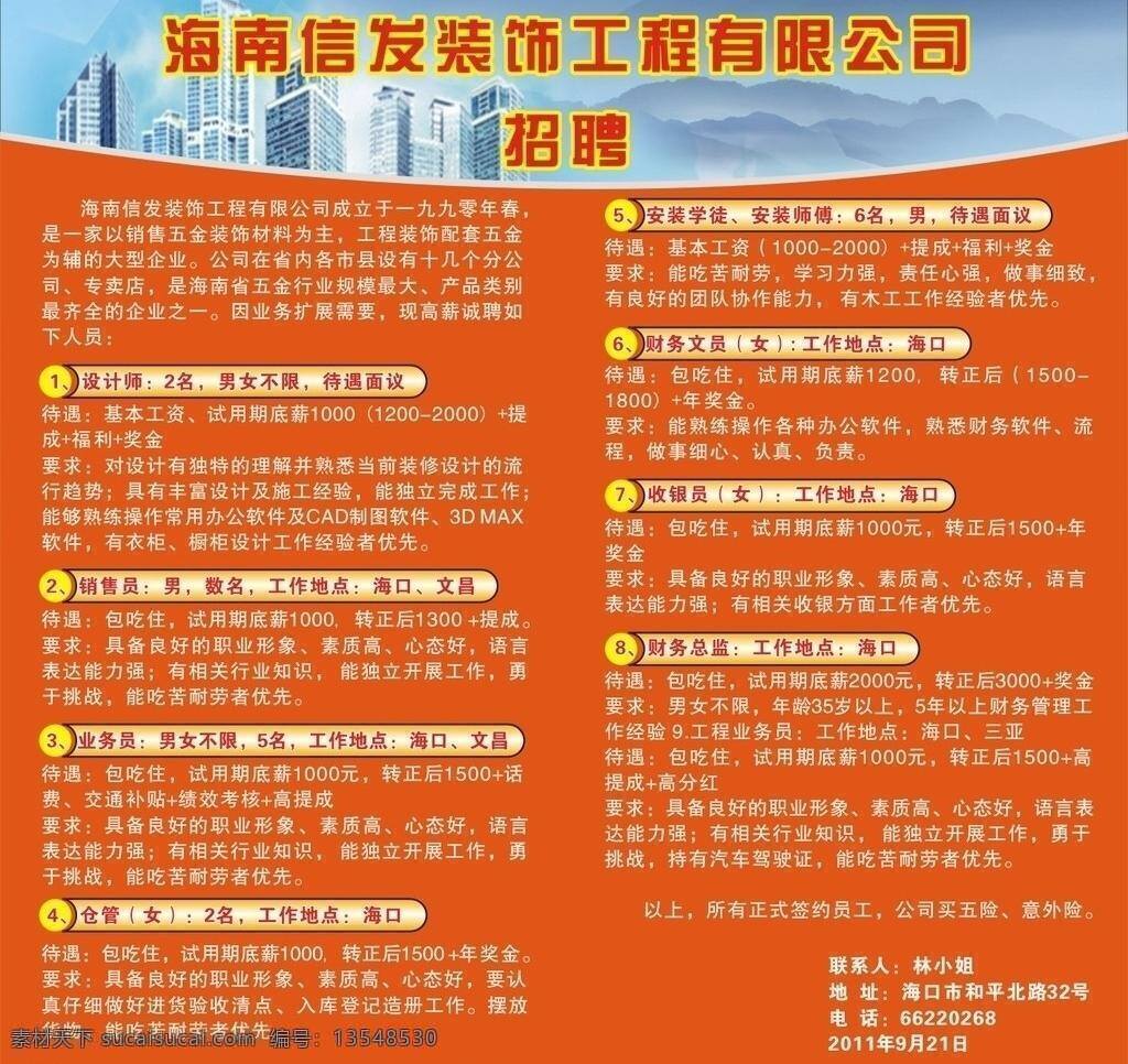 海南 信 发 装饰工程 有限公司 cdr模板 企业招聘 招聘 招聘设计 招聘展板 南 矢量 其他展板设计