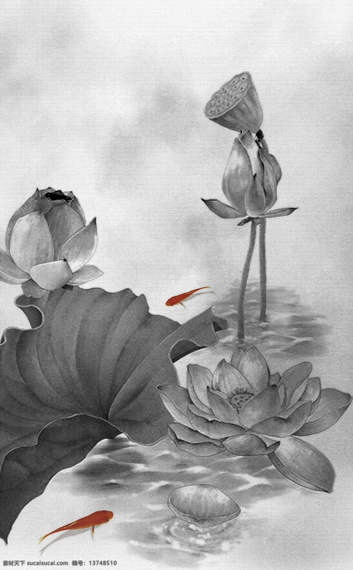 中国 风 荷花 古韵 装饰画 中国风 竖版 家居画 油画