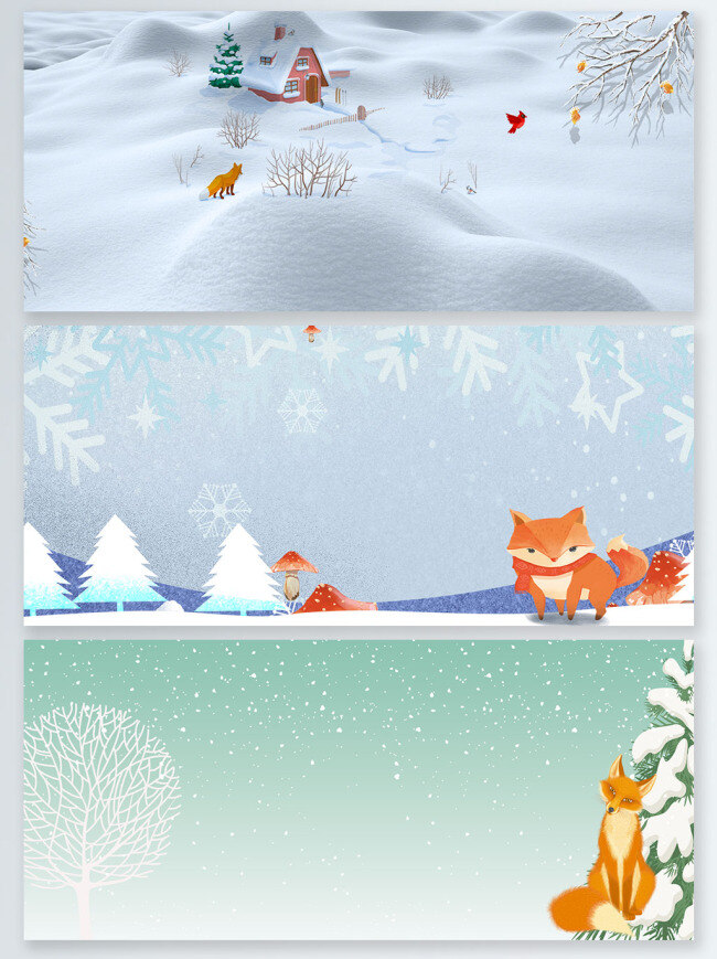 雪花 文艺 简约 卡通 狐狸 绿色 banner 背景 小清新 冬季 冬天 雪 雪景 节气 冬至 寒冬 大寒 小寒 大雪 小雪 冬季暖歌