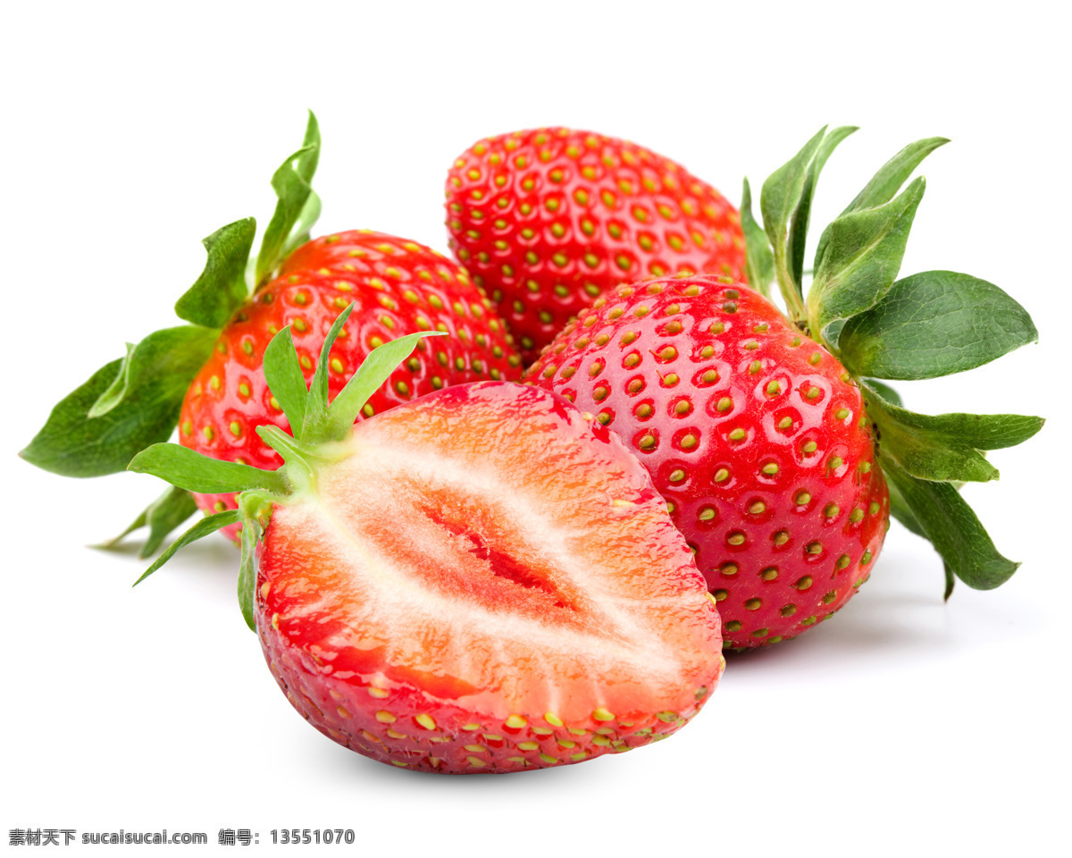 新鲜 草莓 水果 水果蔬菜 绿叶 红色 蔬菜图片 餐饮美食