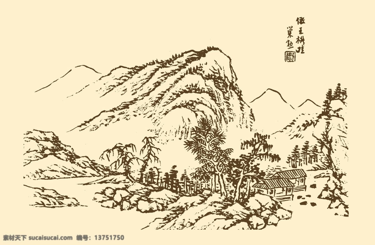 分层 国画 山水 山水画 水墨画 源文件 中国画 芥子园画谱 山水素材下载 山水模板下载 写意画 树石 家居装饰素材 山水风景画