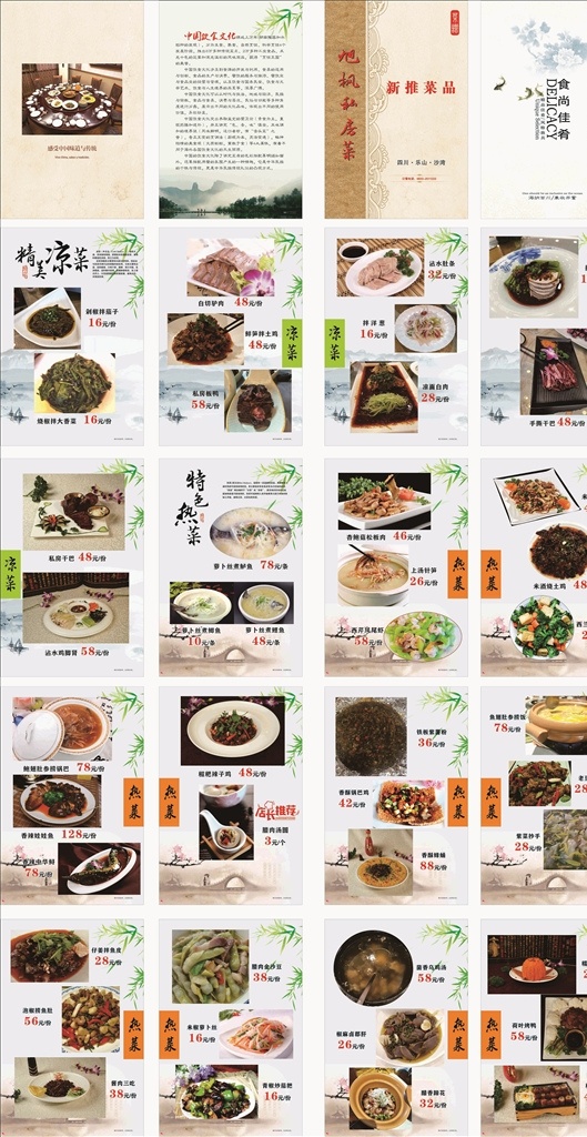 精装菜谱 菜谱 菜单 菜品 私房菜 川菜 凉菜 热菜 炒菜 烧菜 蒸菜 汤菜 凉拌菜 火锅 鱼 饮食文化