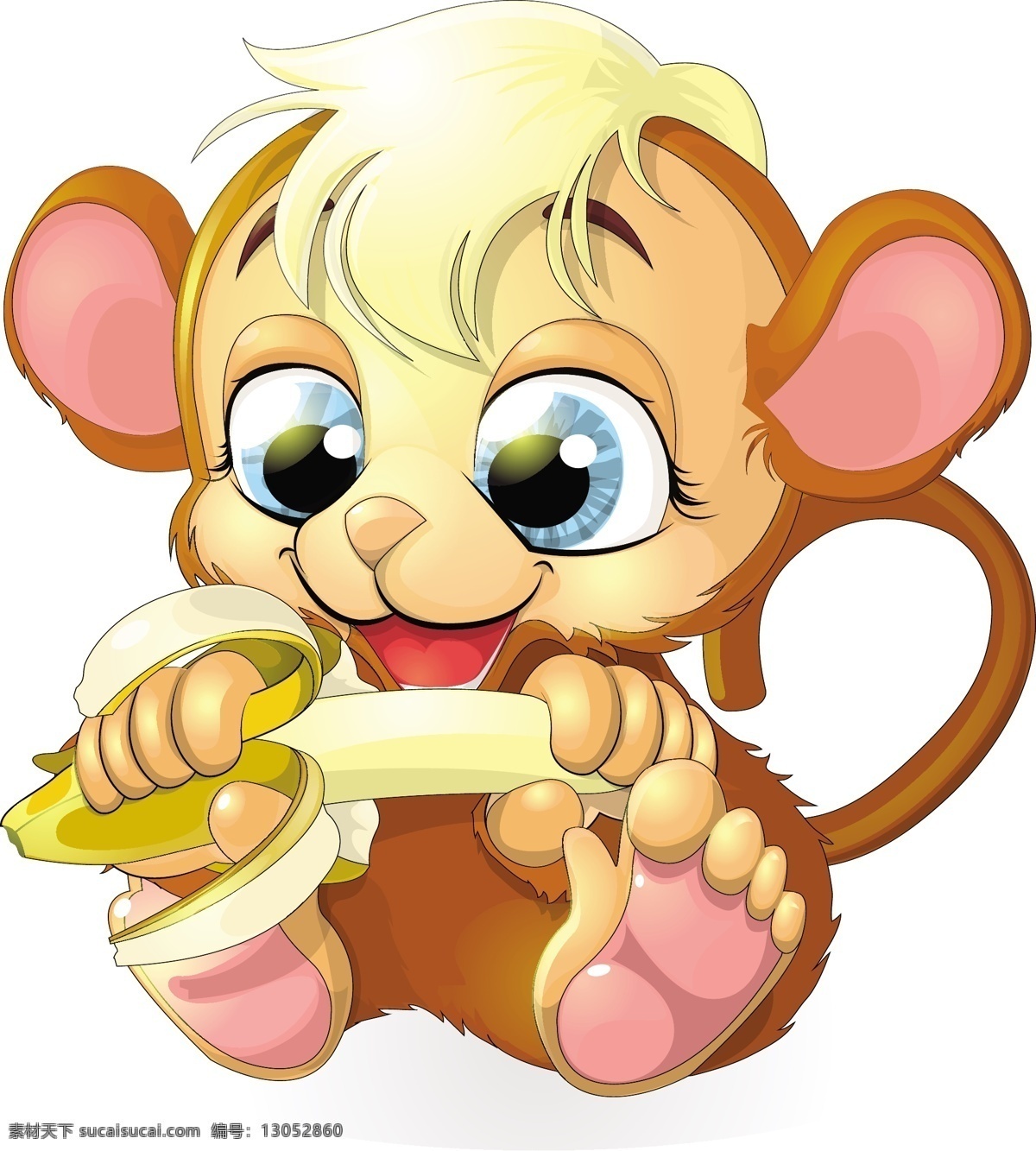 吃 香蕉 小 猴子 矢量图 矢量下载 卡通动物 卡通插图 矢量卡通形象 卡通猴子 可爱动物 白色