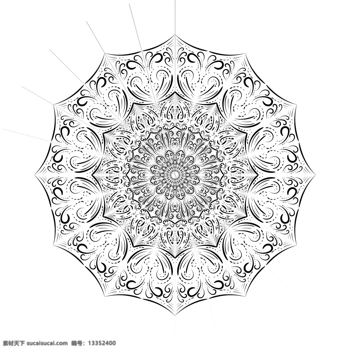 黑白 绘画 线条 形状 花 伞面 曼陀罗 桌面 元素 线条形状