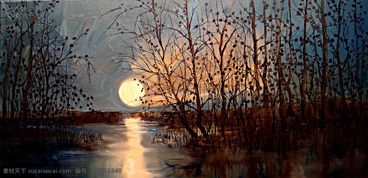 风景 风景画 挂画 河流 绘画 绘画书法 景色 欧美油画 油画 湿地 月色 设计素材 模板下载 湿地月色 油画风景 艺术 油画艺术 月亮 西方油画 油画作品 文化艺术 家居装饰素材