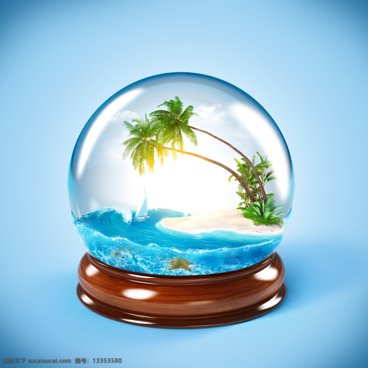 水晶球海洋 水晶球 海洋 椰子树 船 海星