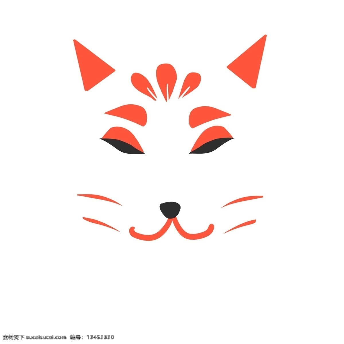 白色 狐狸 面具 插画 面具插画 白色面具 卡通面具插画 日式面具 狐狸面具 创意面具插画 红色花纹