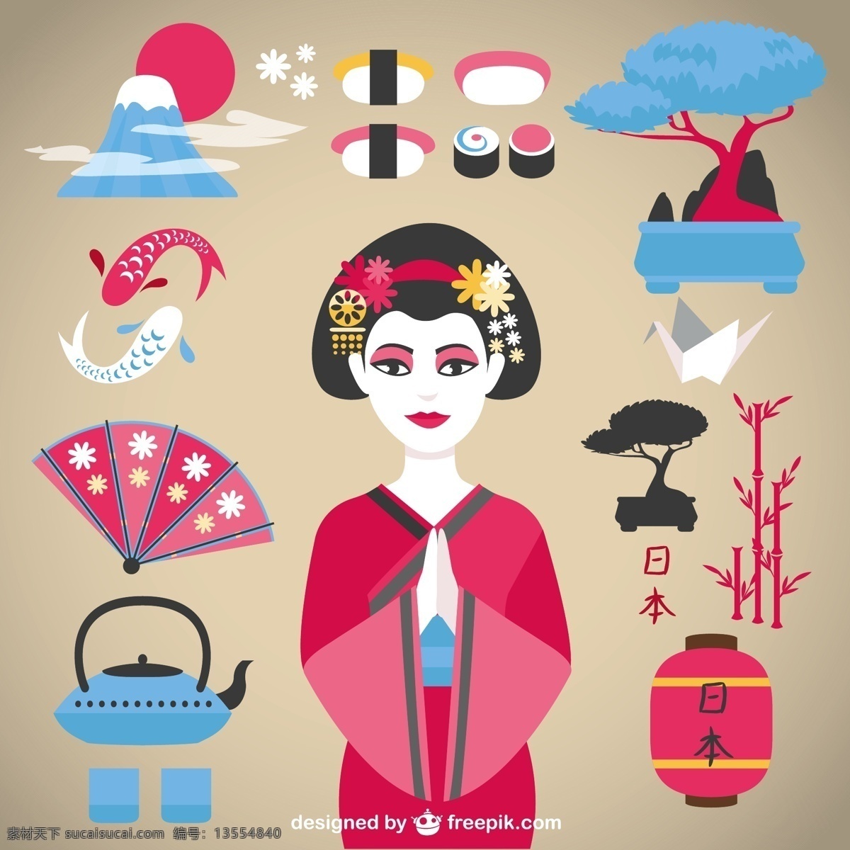 日本 文化 图标 寿司 东方 电风扇 亚洲 盆景