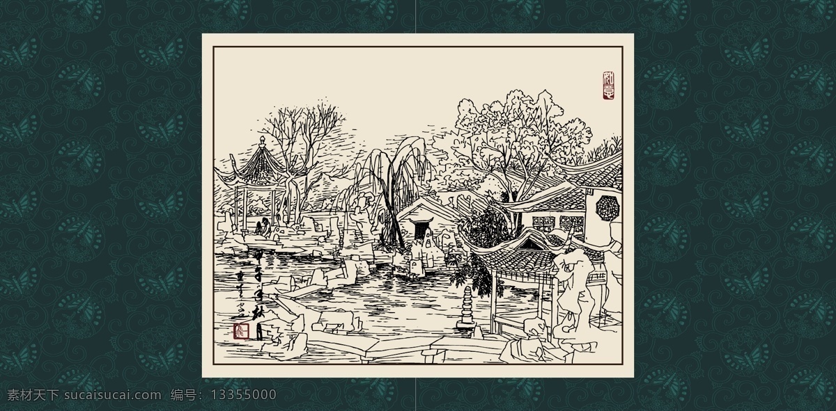 江南小镇 绘画 白描 线描 手绘 国画 轮廓 印章 书法 装裱 植物 工笔 写实 写生 毛笔画 白描建筑 文化艺术 绘画书法