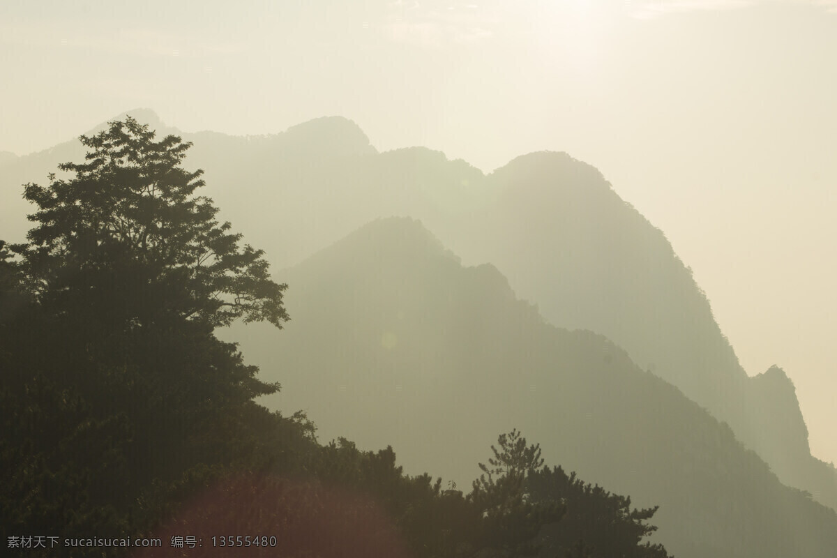 山影晨光 山影 晨光 树木 山 天空 云雾 自然 自然景观 山水风景