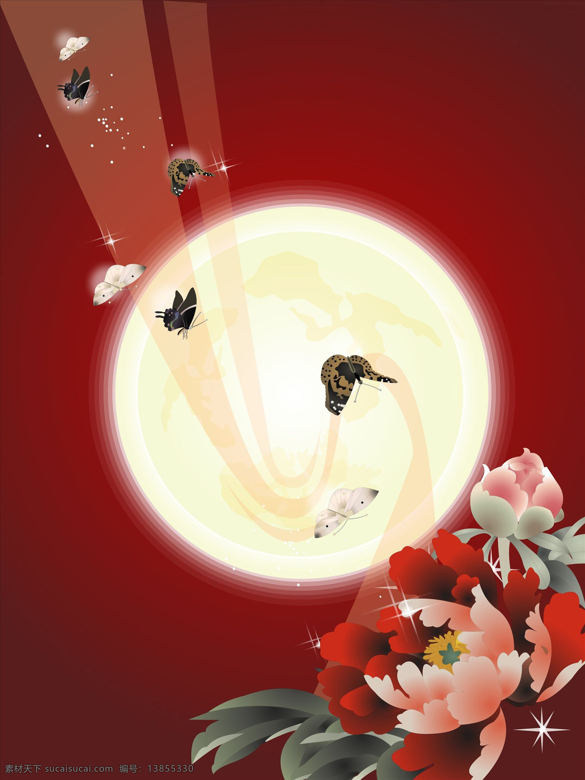 背景底纹 插画 底纹边框 蝴蝶 牡丹 牡丹花 星光 中秋节 月亮 设计素材 模板下载 中国元素 插画集