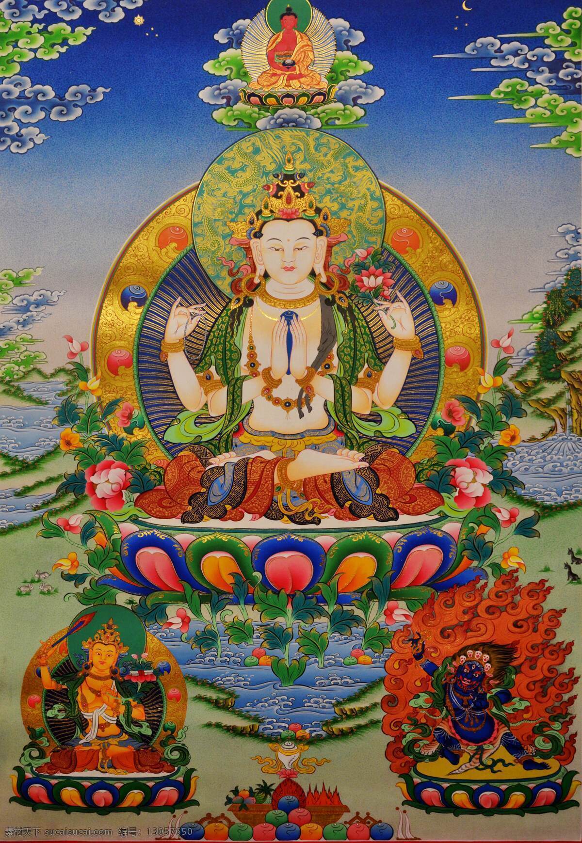 四臂观音唐卡 佛教 艺术 高清 唐卡 绘画 文化艺术 美术绘画