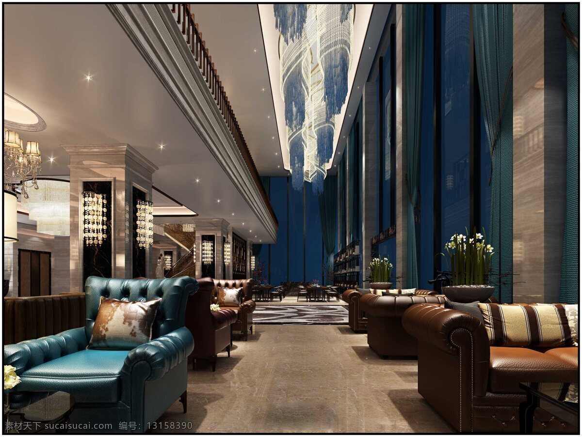 现代 时尚 经典 酒店 大厅 蓝色 背景 墙 工装 装修 图 室内装修 酒店装修 木地板 宝蓝色沙发 蓝色背景墙