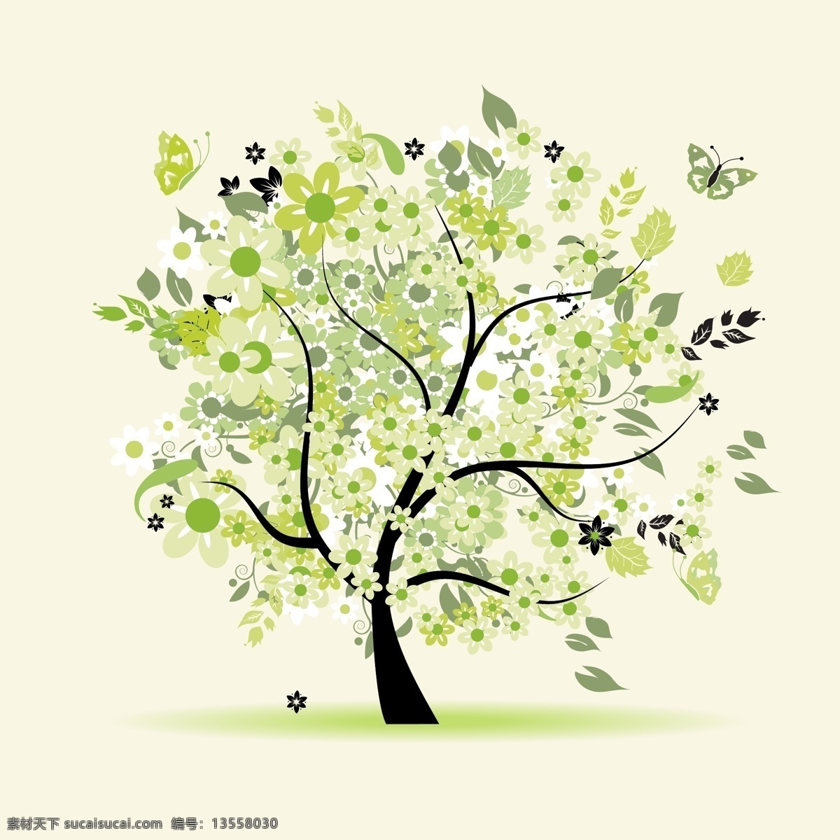 绿色树木素材 抽象树 时尚花纹 时尚潮流 树 潮流花纹 插画树木 卡通树木 花草树木 生物世界 矢量素材 白色