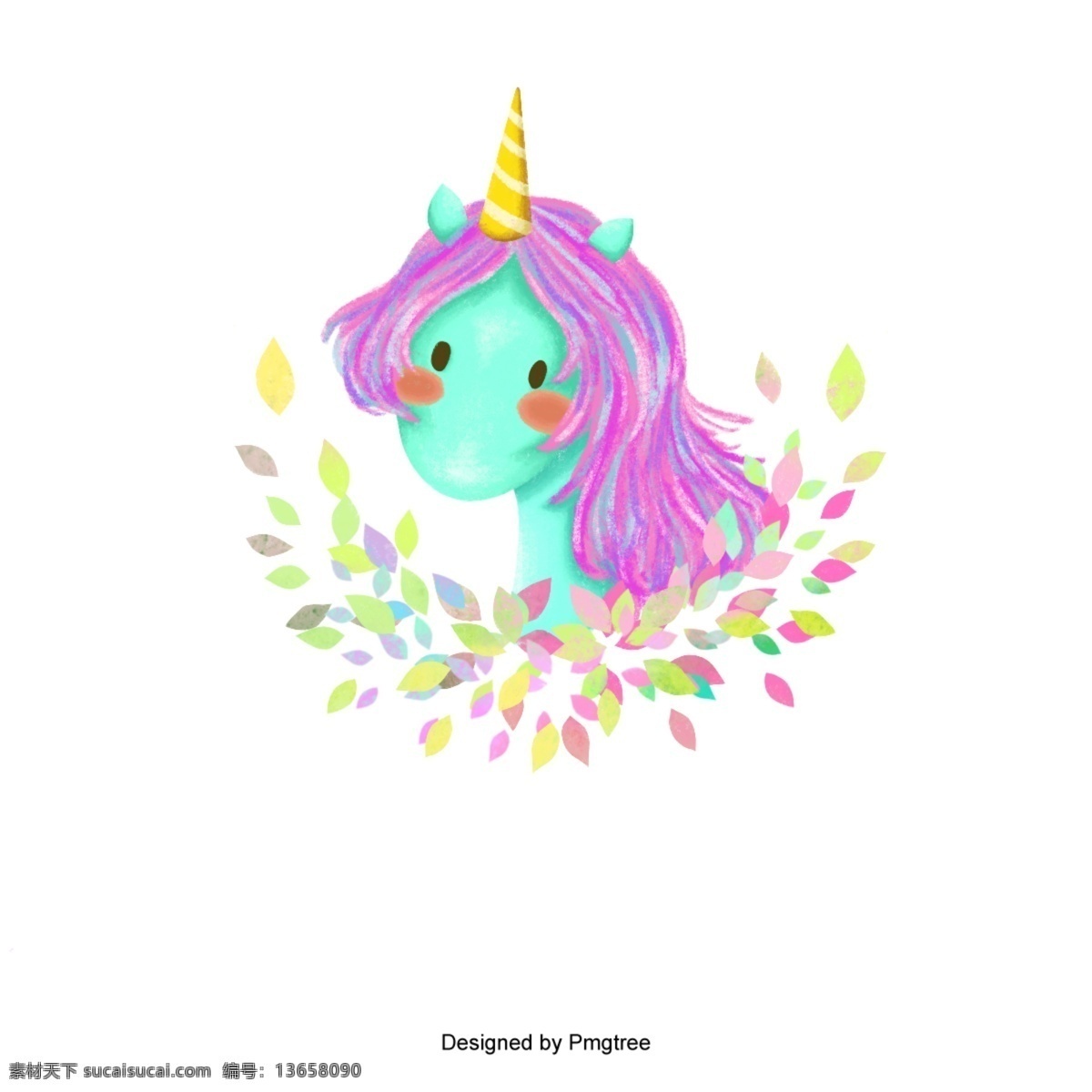 可爱 神奇 独角兽 头 向量 魔法 图形 动物 有趣 插图 绘画 艺术 卡通