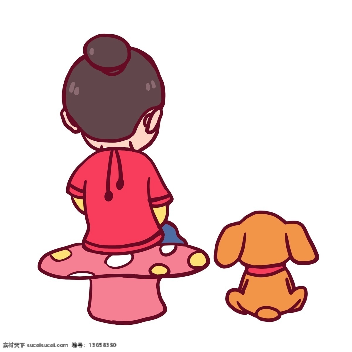 六一儿童节 带 狗 去 玩耍 六一 儿童节 欢乐 小姑娘 小狗 蘑菇 开心 庆祝六一 开心过六一 原创 手绘 可爱风