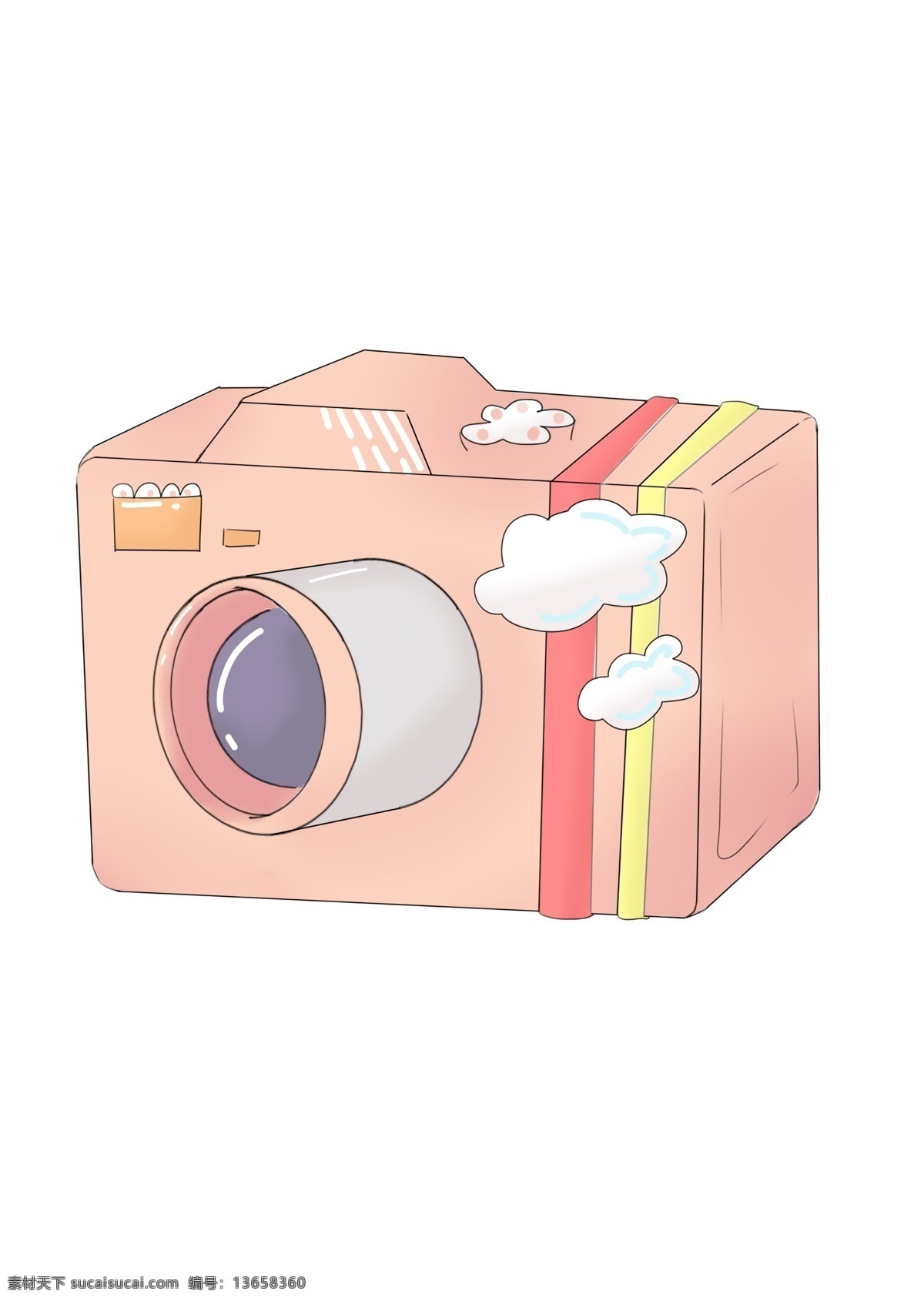 粉色 旅游 相机 插画 粉色的相机 漂亮的相机 白色的云朵 手绘相机 卡通相机 留念相机 相机装饰