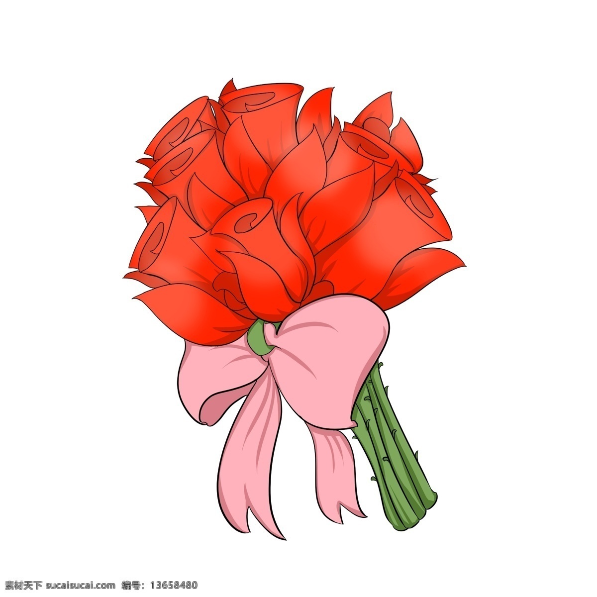 卡通 手绘 唯美 新婚 捧 花 插画 玫瑰花 大朵的玫瑰花 蝴蝶结 粉色蝴蝶结 唯美花束 情人节 七夕节 爱情