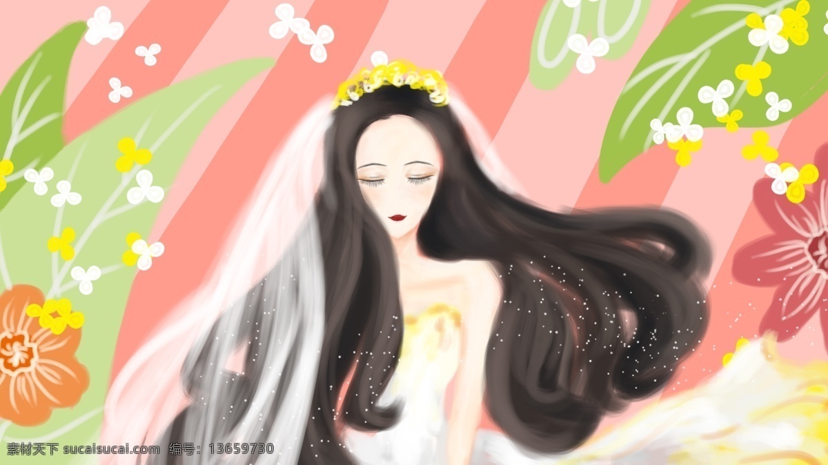 穿婚纱的女人 场景 婚礼 女人 爱情 婚庆 婚纱 结婚 七夕 新娘 唯美新娘 唯美婚纱 绿色 背景 青春 二十四节气 明信片 花草 清新 树 浪漫 梦幻 温暖 温馨 风景 唯美插画 唯美 水彩 小清新 手绘 插画 写意 治愈系