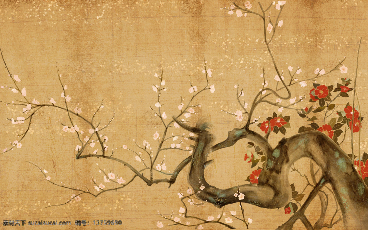 梅花 花 绘画书法 盛开 树木 文化艺术 桌面 梅花设计素材 梅花模板下载