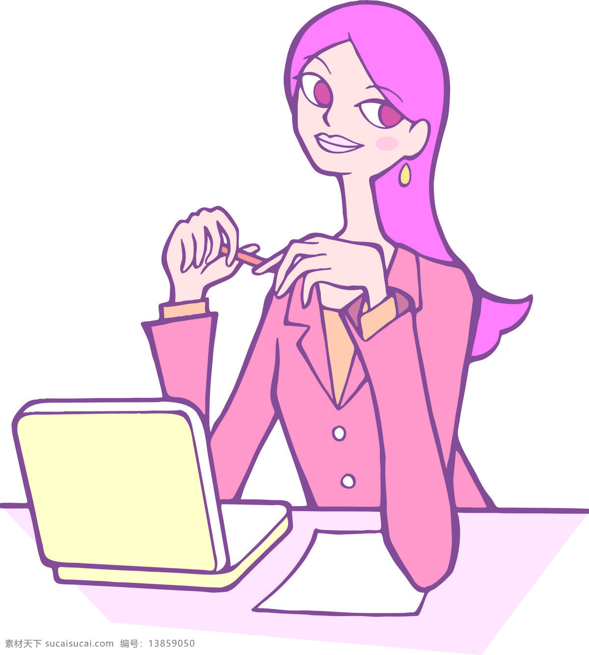 思考 中 女孩 卡通漫画素材 时尚 插画 元素 人物插画素材 插画集