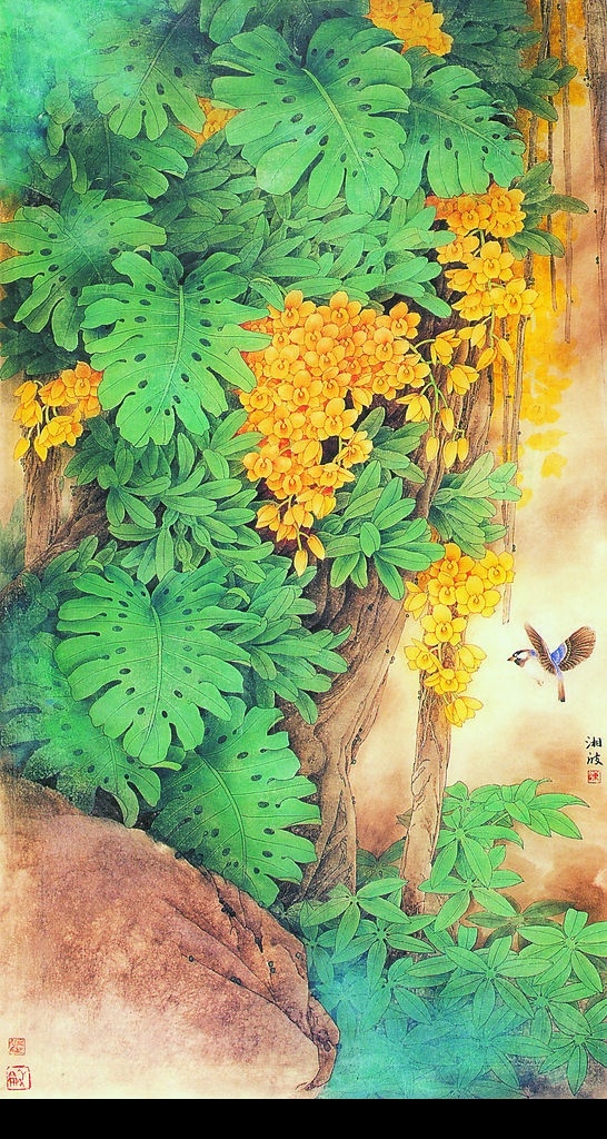 雨林春 中国工笔画 背景 陈湘波 风景 花鸟图 原野 榕树 文化艺术 绘画书法 设计图库