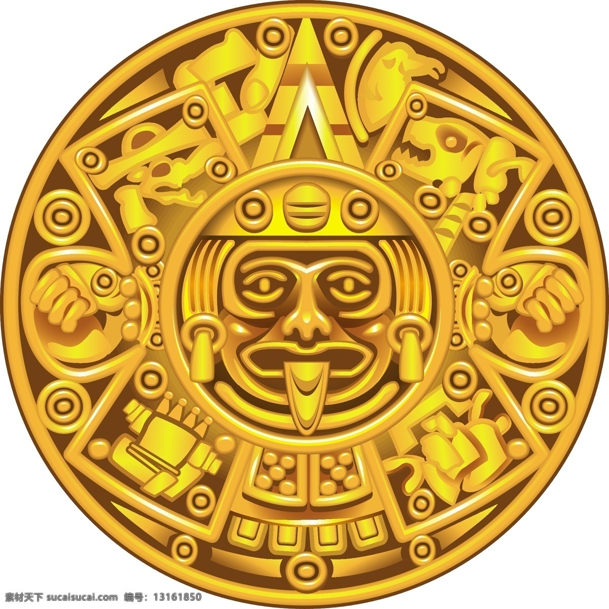玛雅文化 玛雅符号 玛雅纹身 玛雅 古代 古老 手绘 图腾 考古图案 太阳 法盘 金色 玛雅历 平面素材