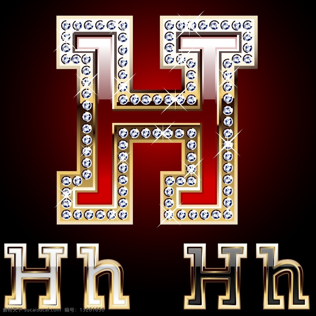 钻石 h 字母 英文字母 字母字体 华丽 闪眼 闪耀 符号 金色 金属 立体 金边 书画文字 文化艺术 矢量素材 黑色