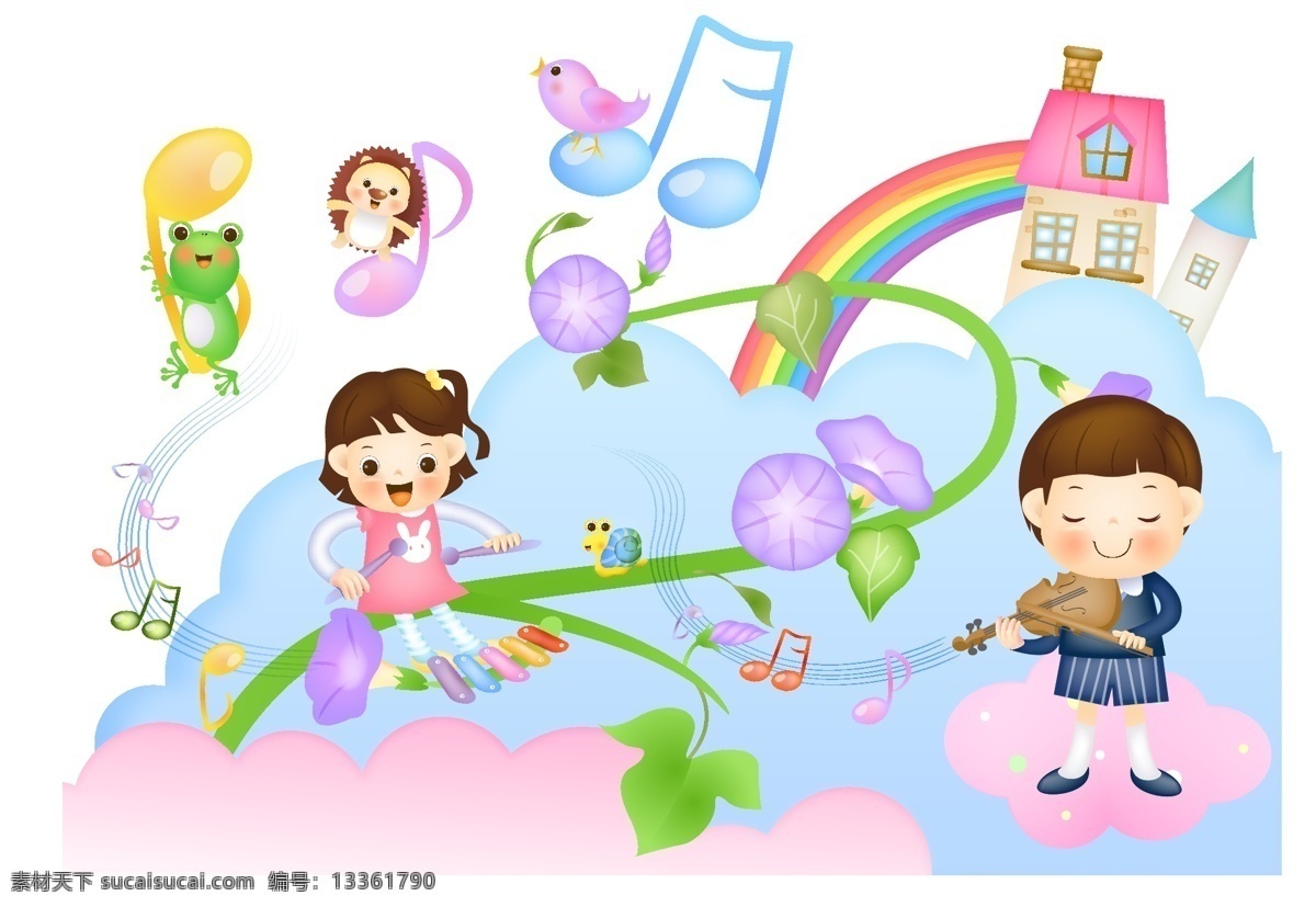 矢量 音符 人物 矢量音符人物 彩虹 房子