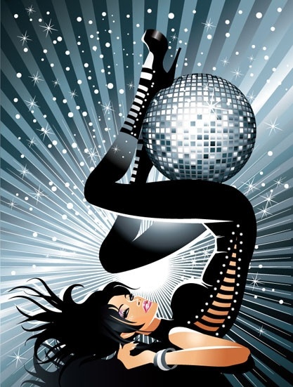 时尚 女性 矢量 女人 disco 水晶球 迪厅 酒吧 跳舞 舞姿 动感 梦幻 星光 矢量素材 妇女女性 矢量人物 夜点时尚女性