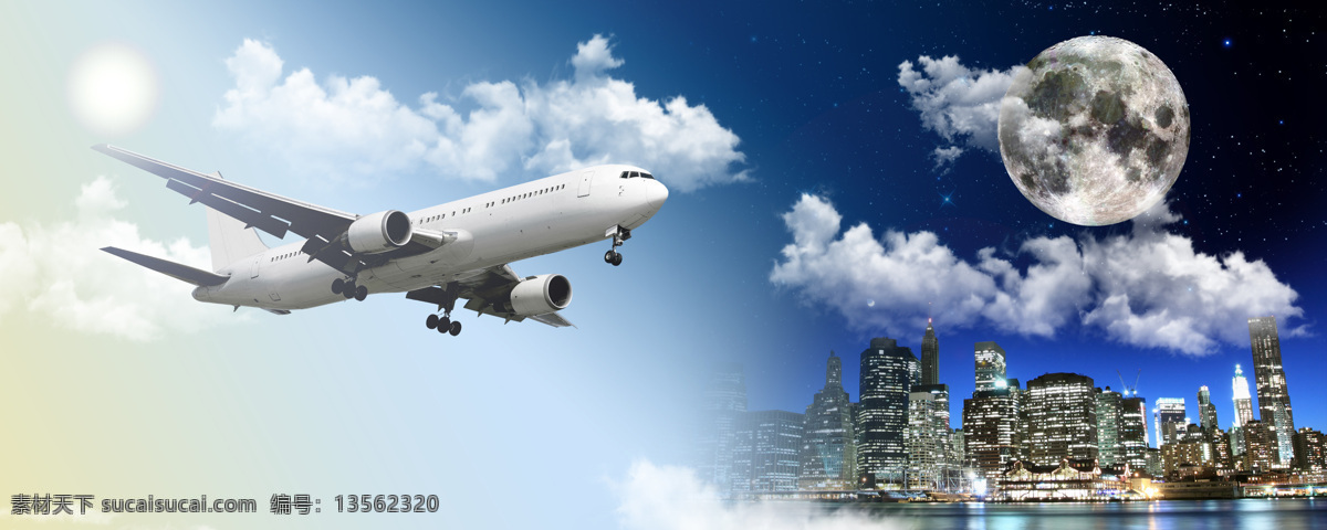 天空 中 飞翔 飞机 客机 航空 航班 蓝天 白云 阳光 海面 城市 建筑物 交通工具 飞机图片 现代科技