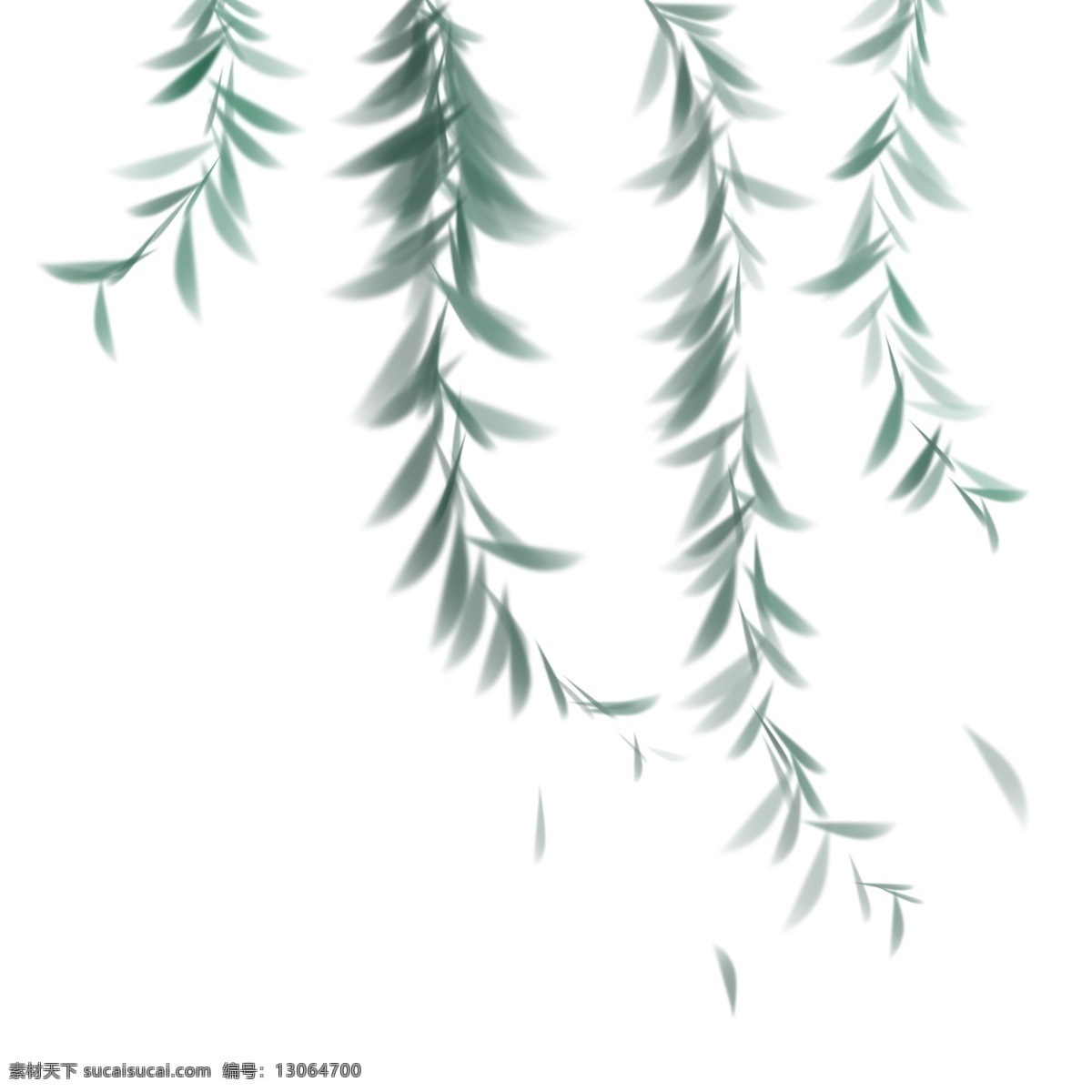 清明节 柳叶 柳枝 漂浮 水墨 免 扣 自然 植物 叶子 吹动 微风 手绘 春风 柳条 柳树 浮动 绿色 飘动 飘荡