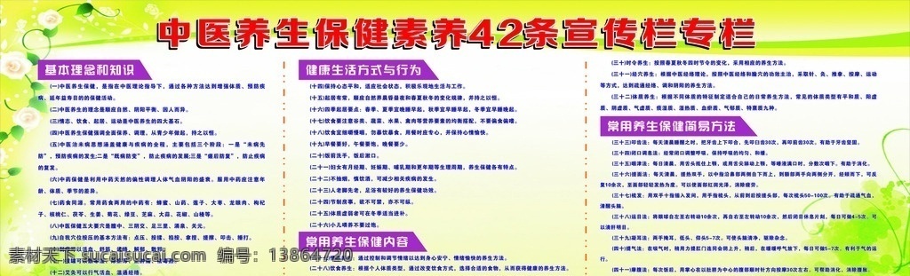 中医 养生保健 素养 条 宣传栏 中医养生 展板 保健素养 绿色 展板模板