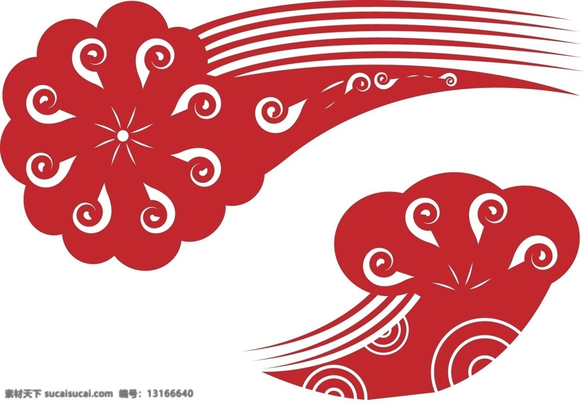 2019 新年 中国 风 祥云 剪纸 元素 中国风 古典 红色 木梳元素