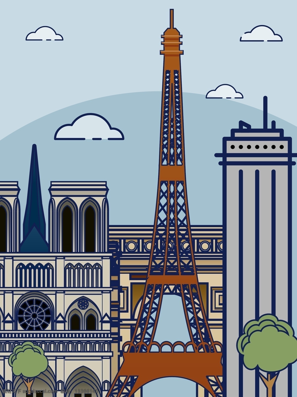 城市标志 建筑 矢量 插画 城市 法国 巴黎 埃菲尔铁塔